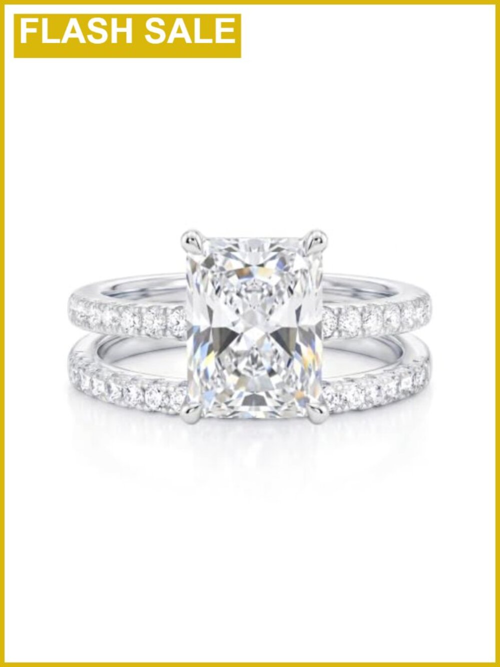 3CT Radiant Cut CZ Engagement Ring Set 14K Gold Plated Wedding Band